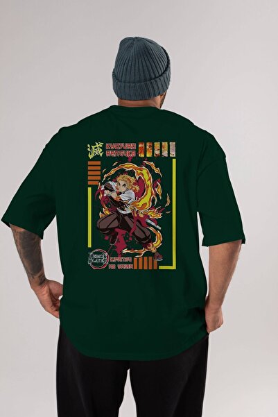 Ankhises KYOJURO RENGOKU Anime Back Štampano Emerald Green Oversize kroj T-sh...