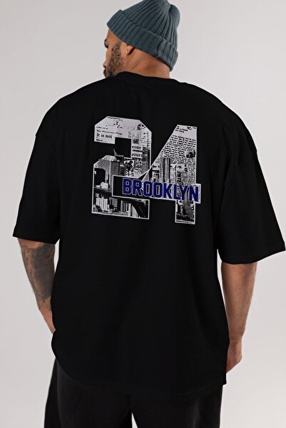 Ankhises Μπλουζάκι Brooklyn 24 Back Printed Black Oversize Unisex Ανδρικό γυν...