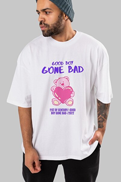 Ankhises Muškarci Žene okrugla kragna Oversize kroj Beli T-shirt - Dobar dečk...