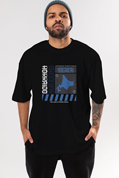 Ankhises Hokkaido Front Štampano Crna Oversize kroj T-shirt Unisex Muškarci Ž...