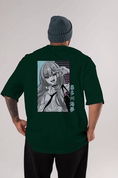 Ankhises Marin Kitagawa 1 Anime Back Štampano Emerald Green Oversize kroj T-s...