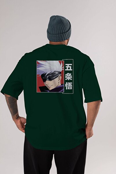 Ankhises SATORU GOJO Anime Leđa Štampano Smaragdno Zelena Oversize kroj T-shi...