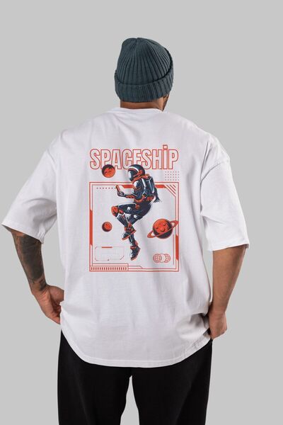 Ankhises Svemirski brod Back Štampano Beli Oversize kroj T-shirt Muškarci Žen...