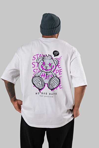 Ankhises Stay Hype Bear Back Štampano Bela Oversize kroj T-shirt Unisex Muška...