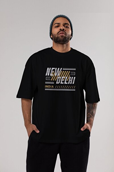 Ankhises New Delhi Front Štampano Crna Oversize kroj T-shirt Unisex Muškarci ...
