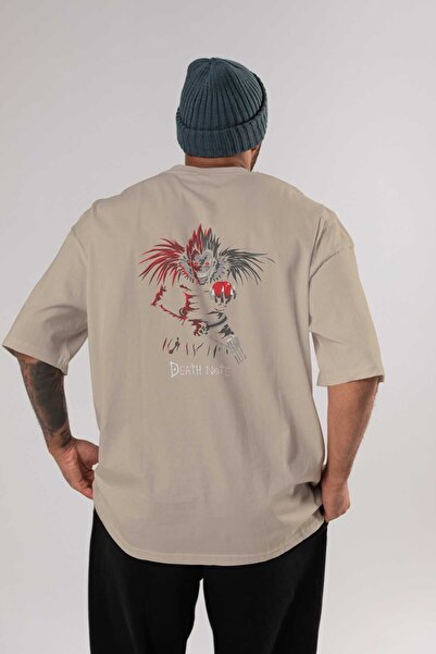 Ankhises DEATH NOTE RYUK Anime Leđa Štampano Bež Oversize kroj T-shirt 100% p...