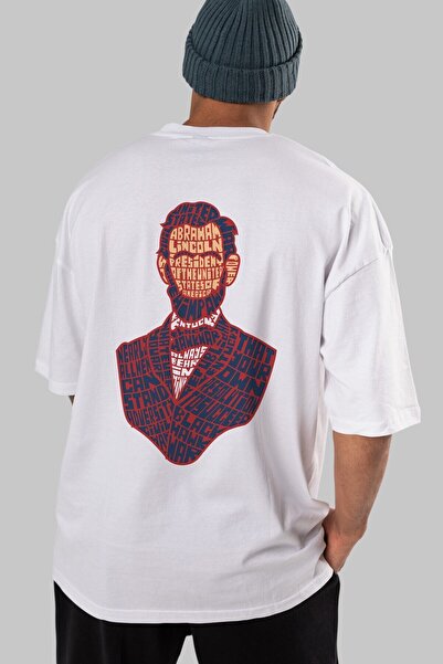 Ankhises Abraham Lincoln Leđa Štampano Bela Oversize kroj T-shirt Unisex Mušk...