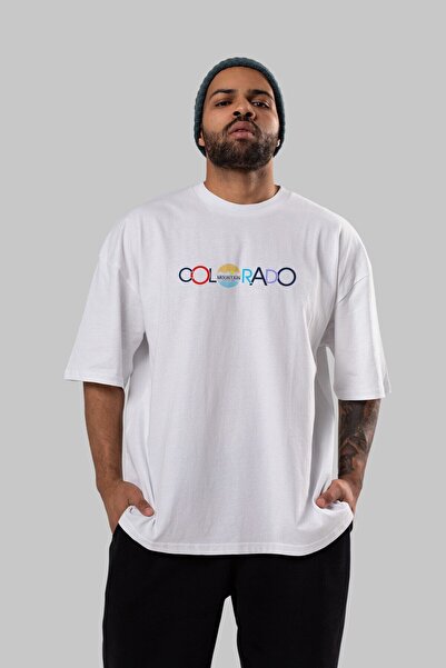 Ankhises Colorado Štampano Bela Oversize kroj Unisex T-shirt - okrugla kragna