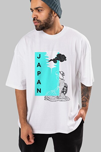 Ankhises Japan Written Streetwear Prednja strana Štampano Bela Oversize kroj ...