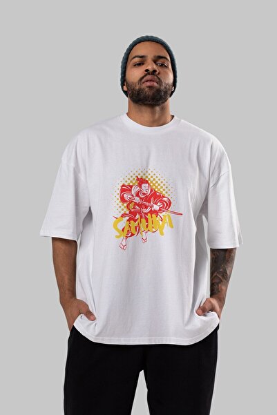 Ankhises Samurai Front Štampano Bela Oversize kroj T-shirt Muškarci Žene okru...