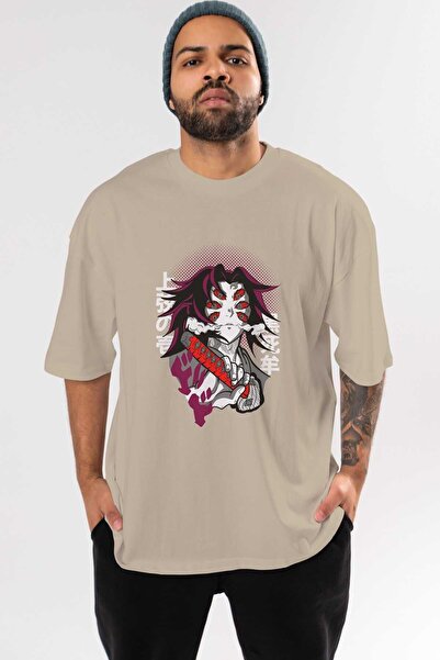 Ankhises kokushibo DEMON SLAYER Anime Prednja strana Štampano Bež Oversize kr...