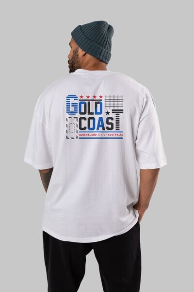 Ankhises Gold Coast Back Štampano Bela Oversize kroj T-shirt Unisex Muškarci ...