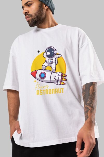 Ankhises Leteći astronaut napisan na prednjoj strani Štampano beli Oversize k...