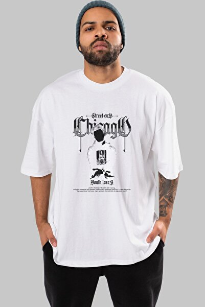 Ankhises Chicago Street Club bela oversize majica - unisex muška ženska majic...