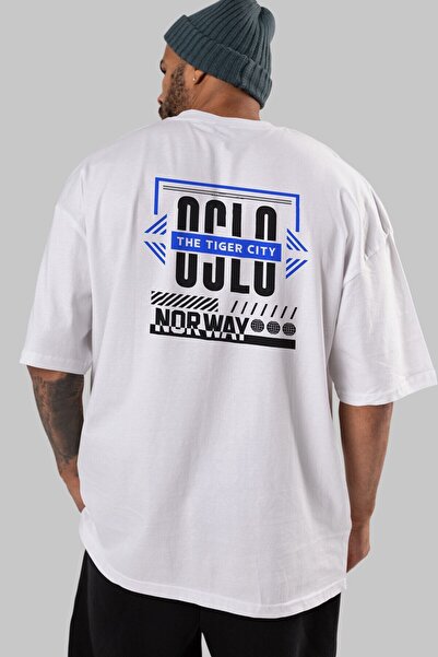 Ankhises Oslo Back Štampano Bela Oversize kroj T-shirt Unisex Muškarci Žene o...