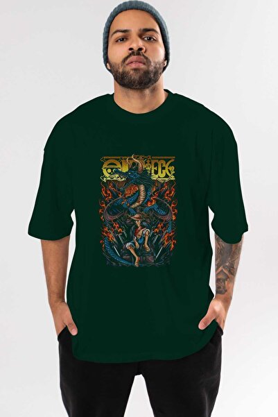 Ankhises MONKEY D. LUFF-ONE PIECE Anime Front Štampano Emerald Green Oversize...