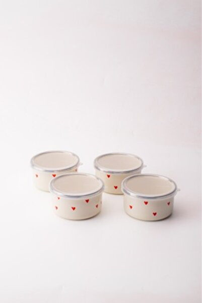 EMAYlab Cupid Enamel 4-Piece Bowl with Lid, Snack Bowl, Breakfast Bowl, Jam B...