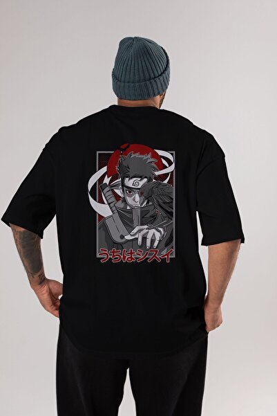 Ankhises SHISUI UCHIHA NARUTO Tricou negru oversize cu imprimeu pe spate pent...