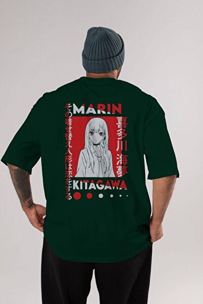 Ankhises MARIN KITAGAWA Anime Back Štampano Emerald Green Oversize kroj T-shi...
