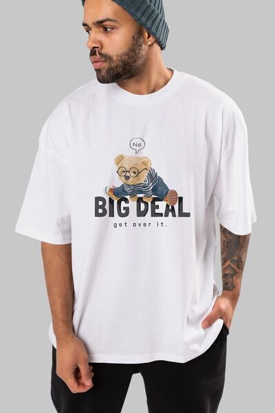 Ankhises Teddy Bear Big Deal Tricou alb supradimensionat cu imprimeu în față ...