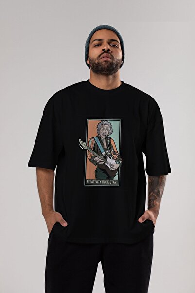 Ankhises Džimi Ajnštajn Prednja Štampano Crna Oversize kroj T-shirt Unisex Mu...