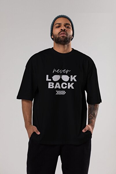 Ankhises Never Look Back Napisano na prednjoj strani Štampano Crno Oversize k...