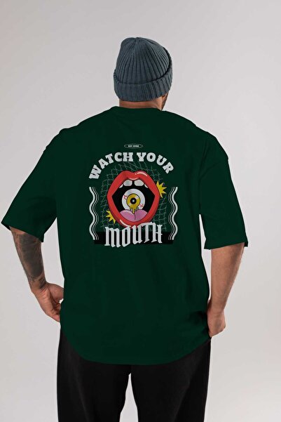 Ankhises Pazi na reči nazad Štampano Smaragdno zelena Oversize kroj T-shirt M...