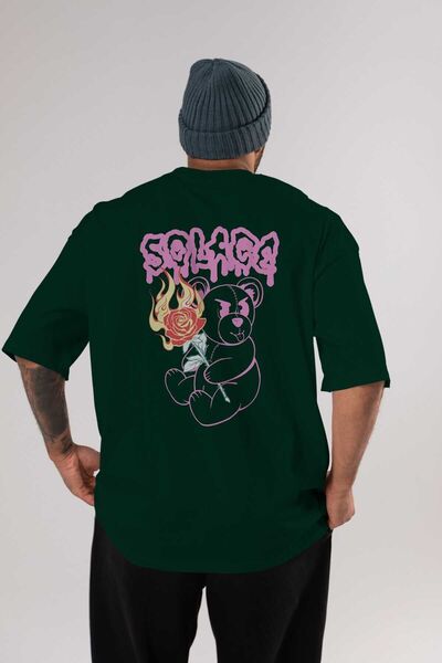 Ankhises Solage Bear Back Štampano Smaragdno zelena Oversize kroj T-shirt Muš...