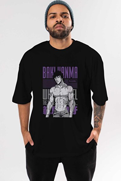 Ankhises BAKI HANMA (2) Anime εμπρός εμπριμέ μαύρο μπλουζάκι Oversize Ανδρικό...