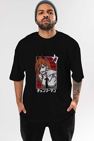 Ankhises CHAINSAWMAN POWER Anime Front Štampano Crna Oversize kroj T-shirt Mu...