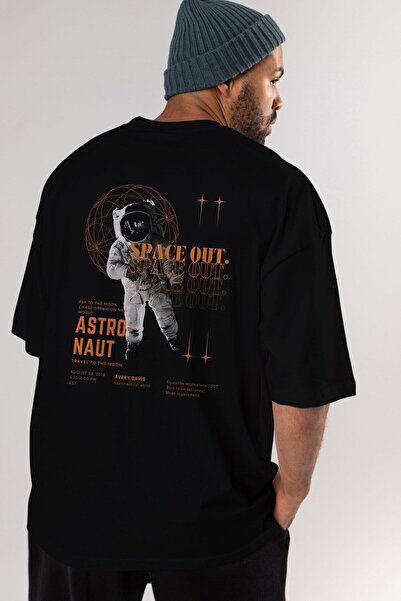 Ankhises Astronaut Space Out Back Štampano Crna Oversize kroj T-shirt Muškarc...