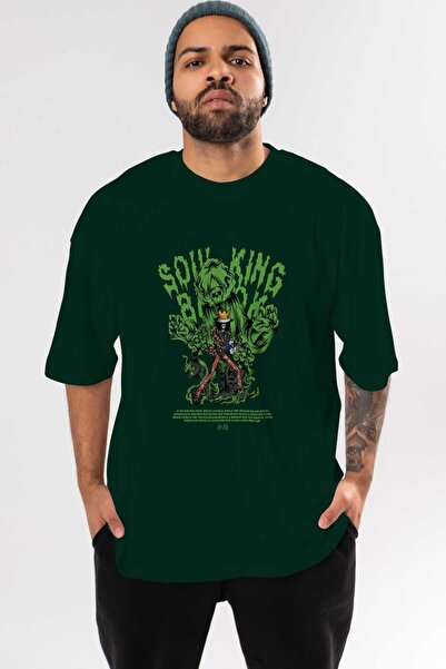 Ankhises Soul King Brook Anime Front Štampano Emerald Green Oversize kroj T-s...