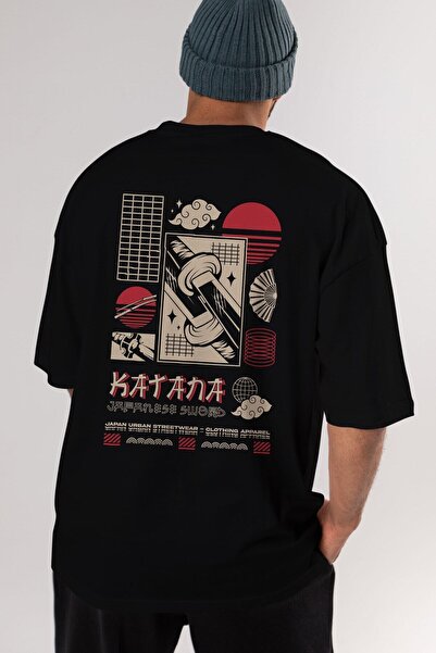 Ankhises Katana πίσω εμπριμέ μαύρο μπλουζάκι υπερμεγέθη Unisex ανδρικό γυναικ...