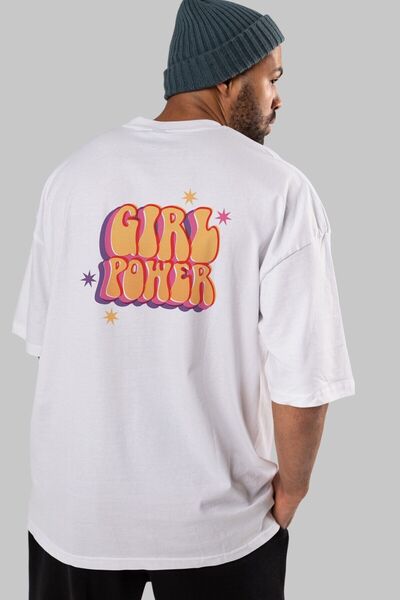 Ankhises Snaga devojaka Napisano nazad Štampano Belo Oversize kroj T-shirt Mu...