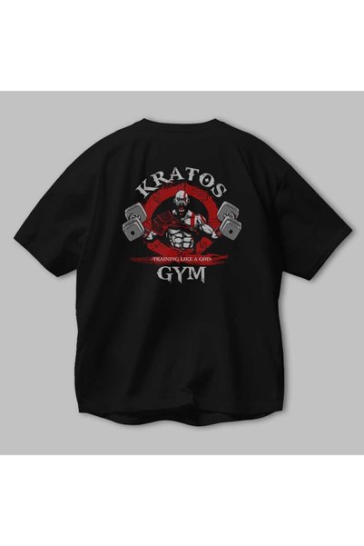 Ankhises Kratos Gym Back Printed Black Oversize T-Shirt Crew Neck Cotton Men Women