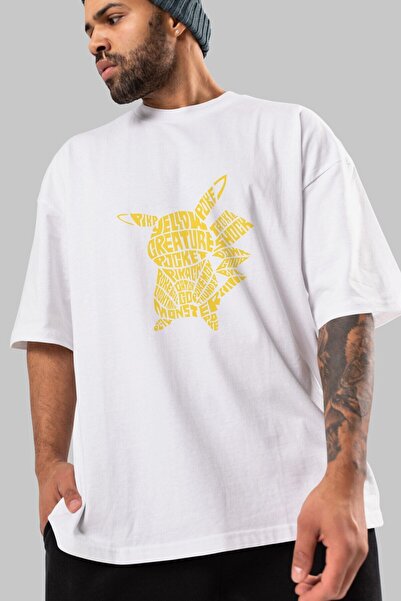 Ankhises Pocket Monster Front Štampano Bela Oversize kroj T-shirt Unisex Mušk...