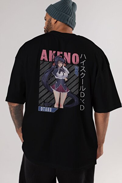 Ankhises Akeno Himejima 4 Anime Back Printed Μαύρο μπλουζάκι Oversize Ανδρικό...