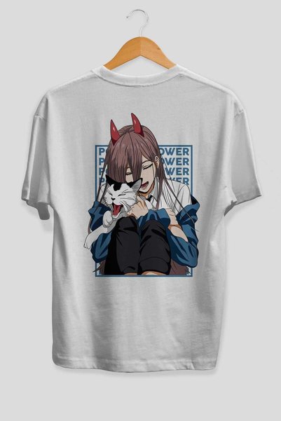 Ankhises POWER CHAINSAWMAN Anime Back Printed White Oversize t-shirt 100% cotton Men Women