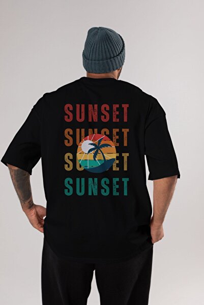 Ankhises Zalazak sunca Napisano nazad Štampano Crno Oversize kroj T-shirt Muš...