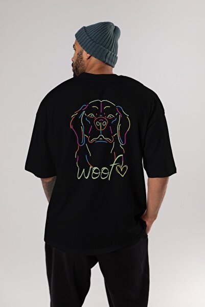 Ankhises Ανδρικό γυναικείο μπλουζάκι με λαιμόκοψη νέον με στάμπα μαύρου μεγάλ...