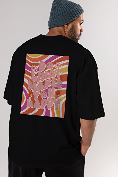 Ankhises Radi ono što te čini srećnim Štampano Crno Oversize kroj T-shirt Muš...