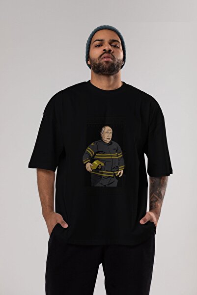 Ankhises Putin Vatrogasac Prednja Štampano Crna Oversize kroj T-shirt Unisex ...