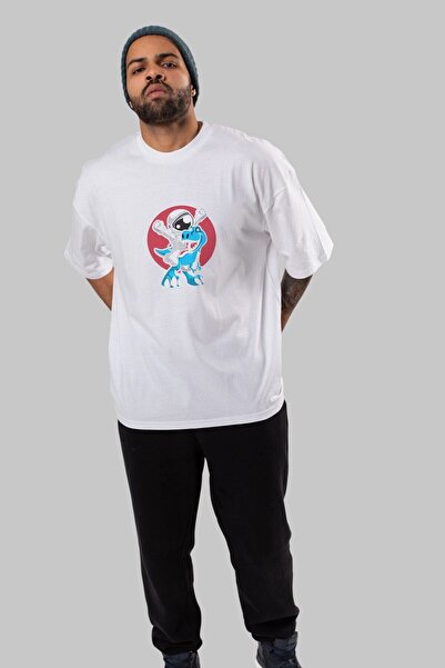 Ankhises Bela Oversize kroj T-shirt - Astronaut Dino Front Štampano, unisex m...