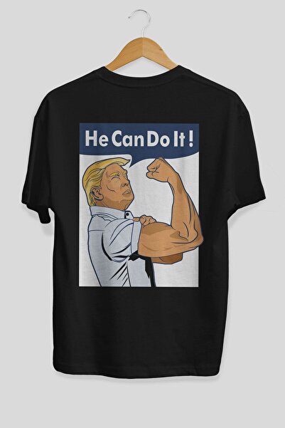 Ankhises On to može da uradi Trump Natrag Štampano Crno Oversize kroj T-shirt...
