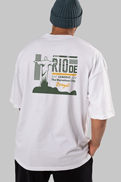 Ankhises Rio de Janeiro Unisex Oversize kroj Bela T-shirt - Leđa Štampano, ok...