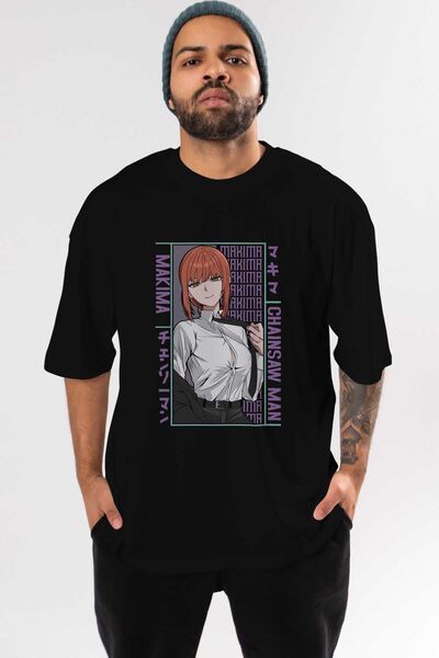Ankhises Muškarci Žene Crni Oversize kroj T-shirt - Makima Čovek sa motorne t...