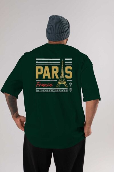 Ankhises Paris Back Štampano Emerald Green Oversize kroj T-shirt Muškarci Žen...