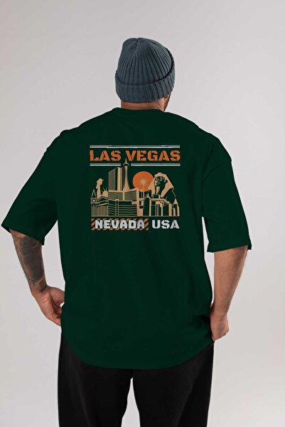 Ankhises Las Vegas Back Štampano Emerald Green Oversize kroj T-shirt Unisex M...