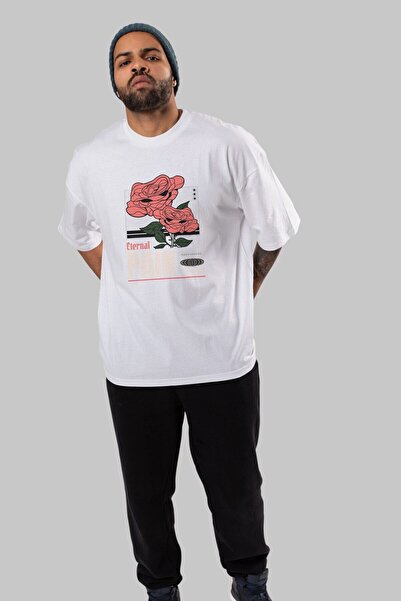 Ankhises Okrugla kragna бела T-shirt са Oversize kroj , принтом на предњој ст...