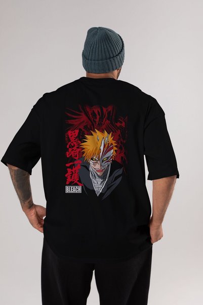 Ankhises ICHIGO KUROSAKI VIZARD Anime Back Printed Black Oversize t-shirt Men Women